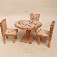 3 stole rundt dukkehusmøbler træ polstret med stof gammelt legetøj.